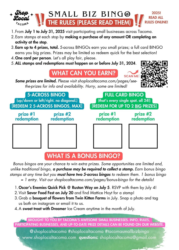 Paper Luxe Bingo Sets Tacoma Small Business BINGO Card