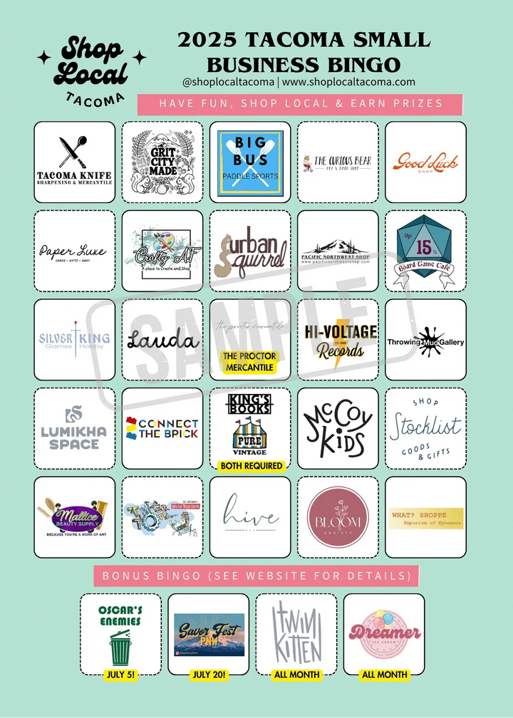 Paper Luxe Bingo Sets Tacoma Small Business BINGO Card