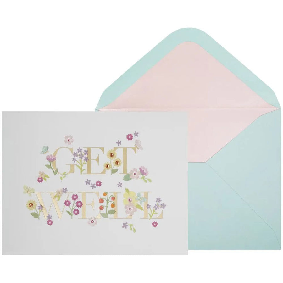 Paper Luxe Get Well Card with Gold Lettering and Flowers