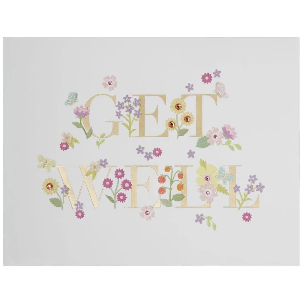 Paper Luxe Get Well Card with Gold Lettering and Flowers