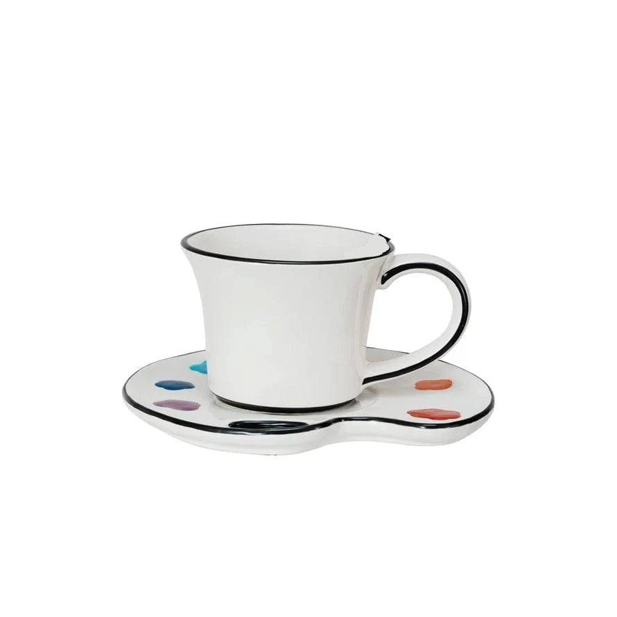 Paper Luxe Gifts Ceramic Paint Palette Saucer with Teacup and Brush Shaped Stirrer