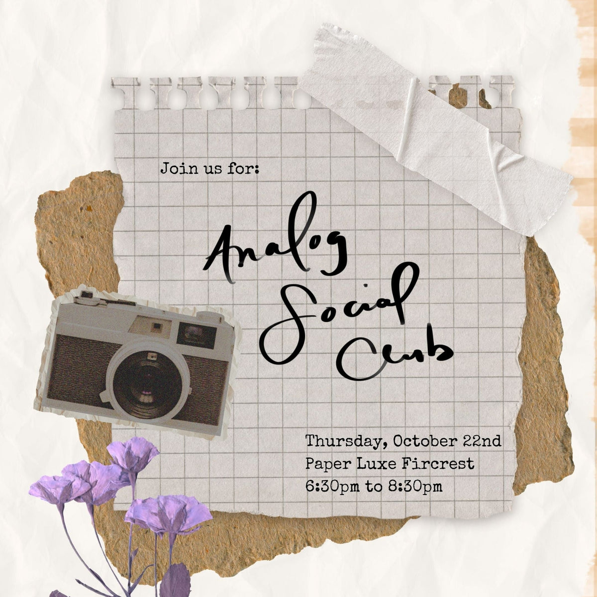 Paper Luxe Workshop Analog Social Club - Thursday, 10/22/26 from 6:30-8:30pm