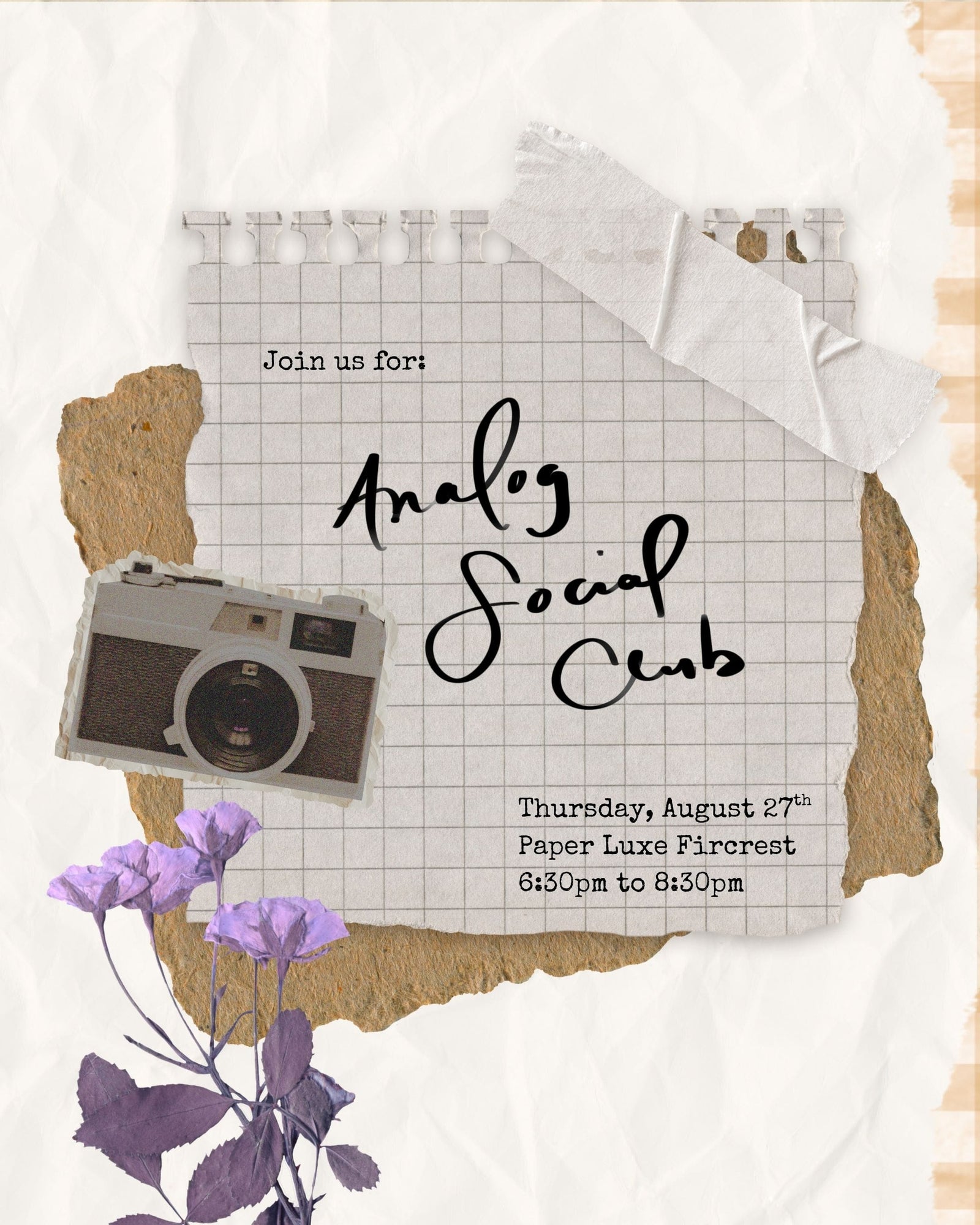 Paper Luxe Workshop Analog Social Club - Thursday, 8/27/26