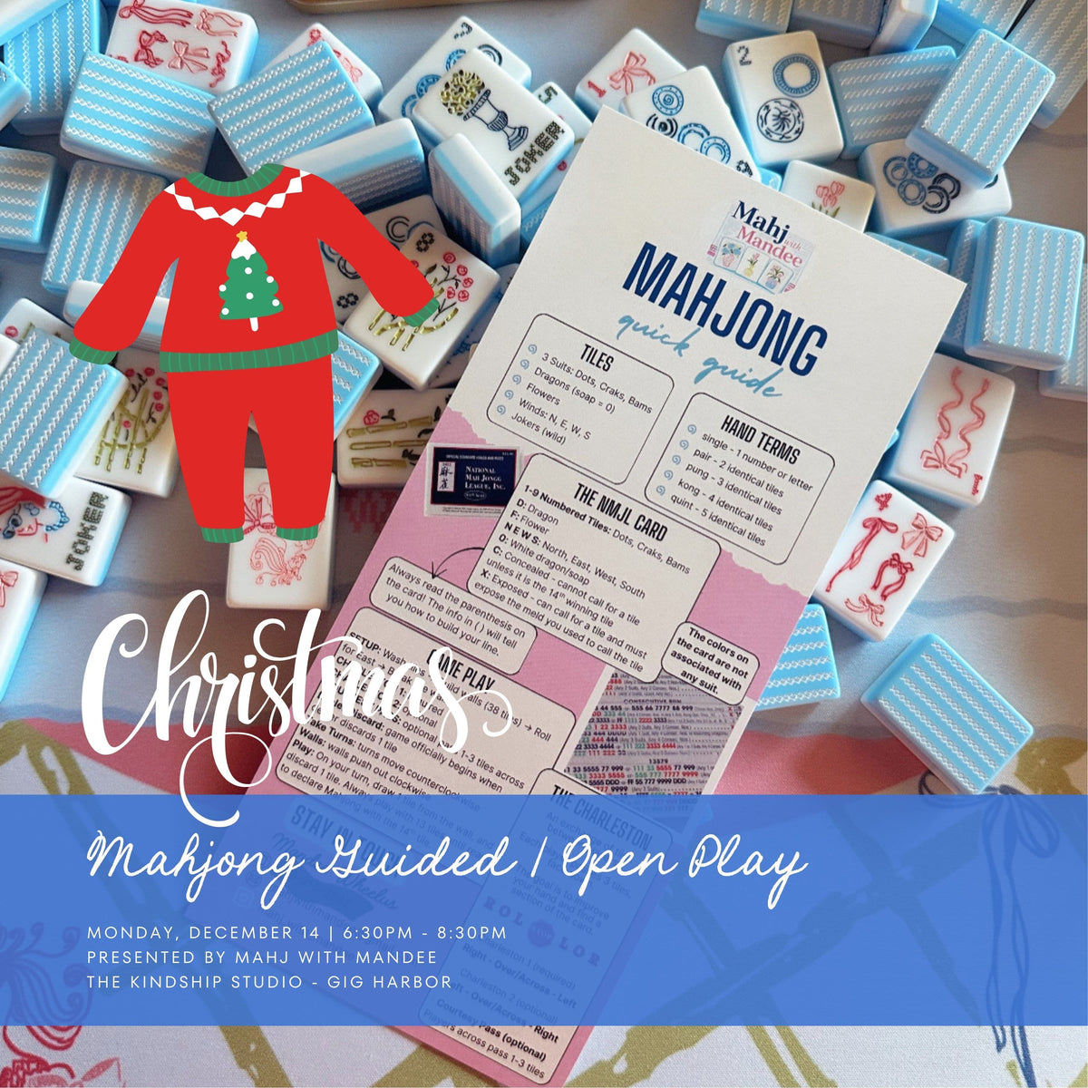 Paper Luxe Workshop Christmas Pajama Party Mahjong: Guided / Open Play Night - Monday, 12/14/26 from 6:30-8:30pm