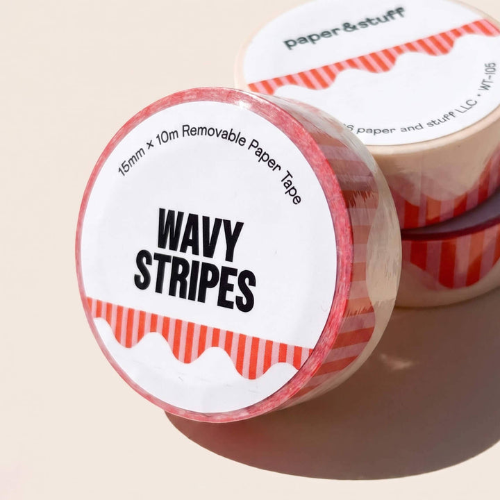 paper&stuff paper Wavy Stripes Washi Tape (Red + Pink)