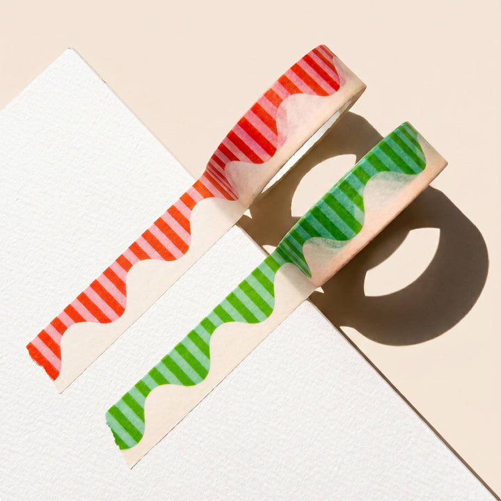 paper&stuff paper Wavy Stripes Washi Tape (Red + Pink)