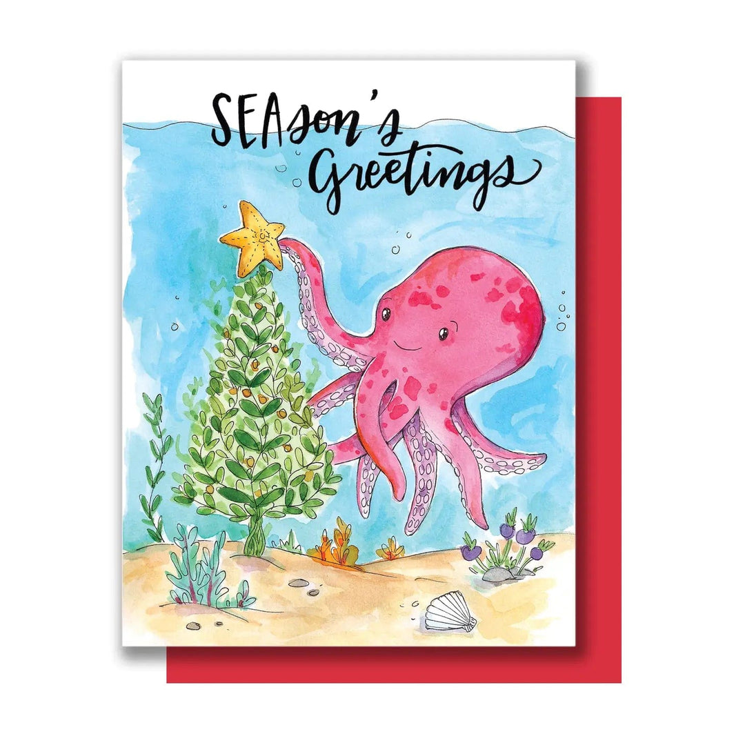 Paper Wilderness Single Card SEAson's Greetings Octopus Holiday Card