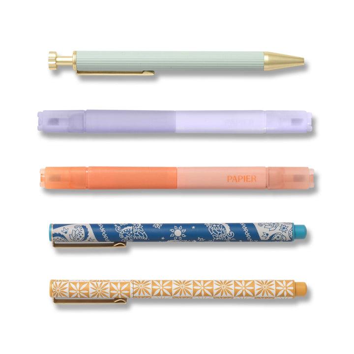 Papier paper Mixed Pen & Highlighter Set of 5 - Solstice