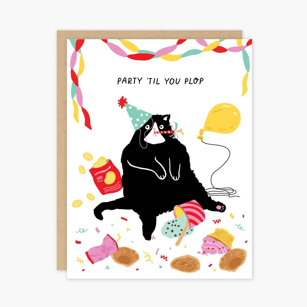 Party of One Card Birthday Cat Party 'Til You Plop