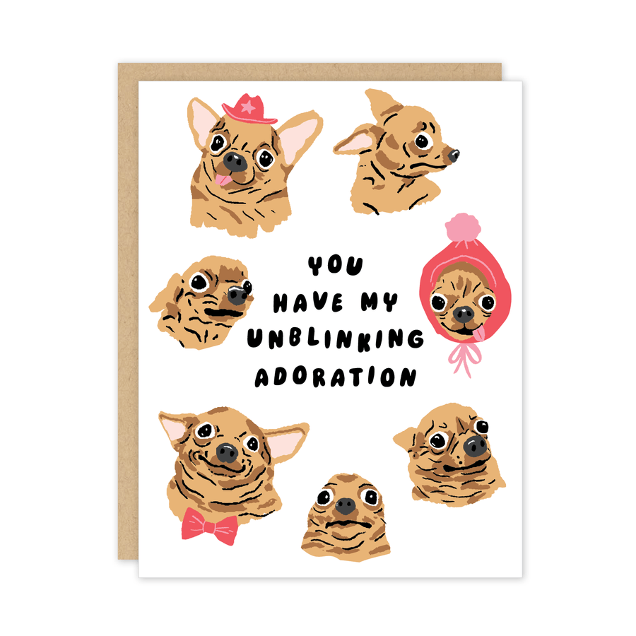 Party of One Card Unblinking Dog Chihuahua Love Friendship Card