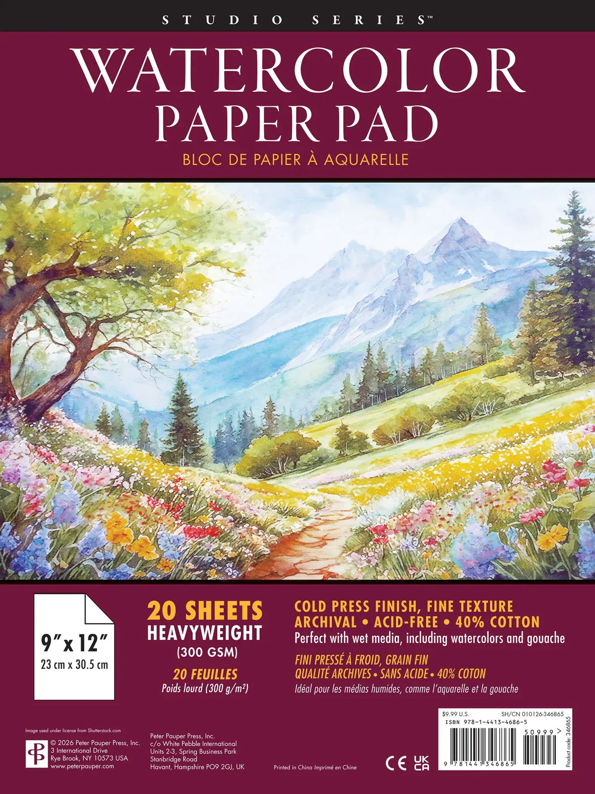Peter Pauper Press Gifts Studio Series Watercolor Paper Pad
