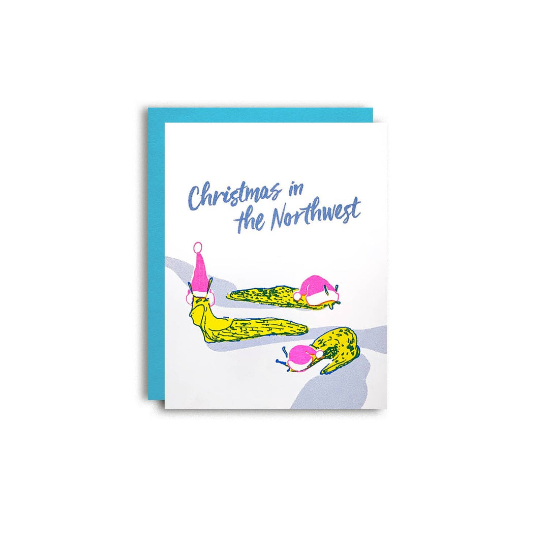 Pier Six Press card Christmas Slug Greetings - PNW Risograph Holiday Card 