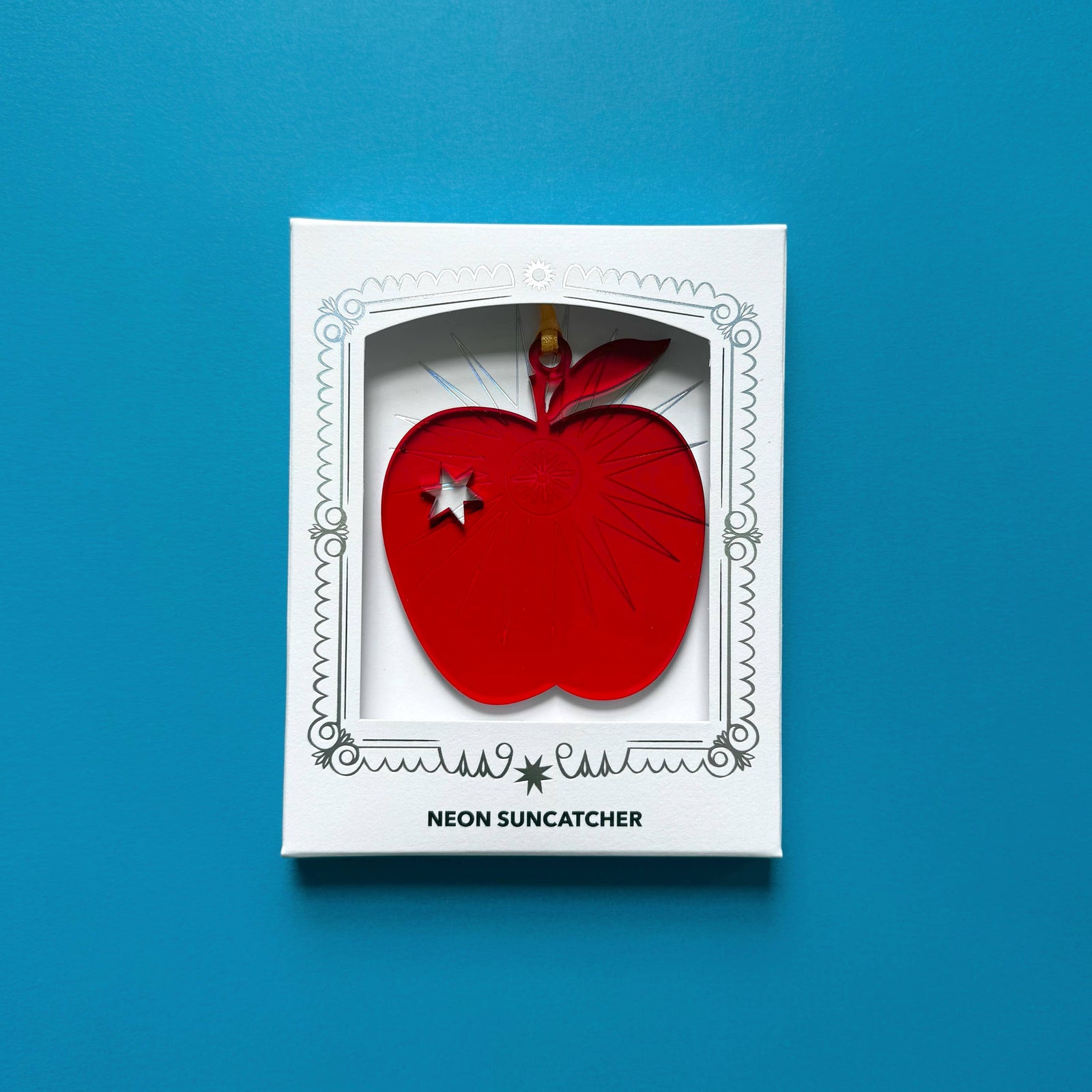 Pier Six Press Cards Apple a Day Red Neon Suncatcher
