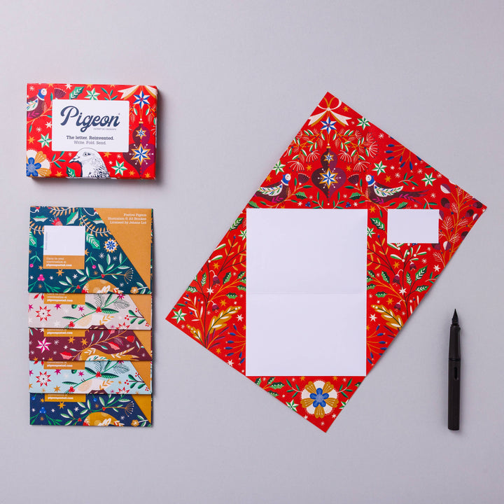 Pigeon Cards Festive Pigeon, Holiday Stationery Letter Set – Pack of 6