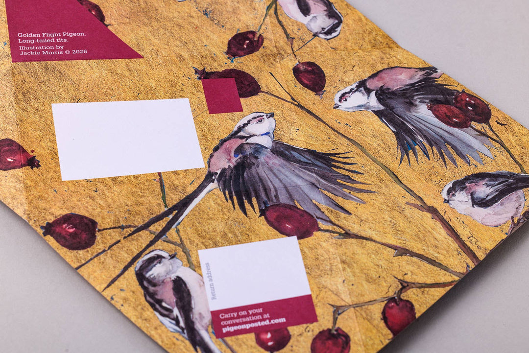 Pigeon Cards Golden Flight Pigeon, Folding Letter Set – Pack of 6 Letters