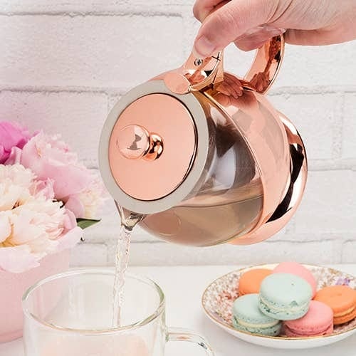 Pinky Up Tea & Infusions Shelby Glass & Rose Gold Wrapped Teapot