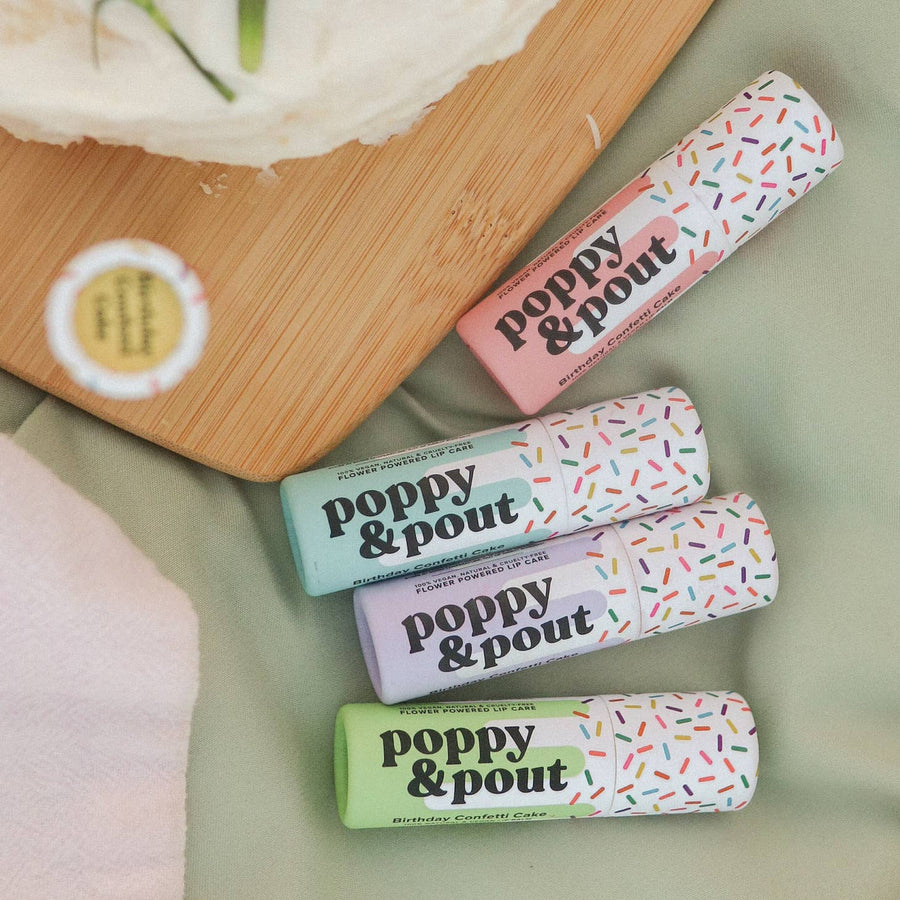Poppy & Pout Lip Balms Birthday Confetti Cake Vegan Lip Balm