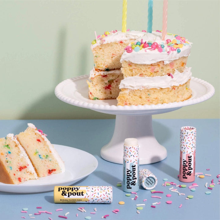 Poppy & Pout Lip Balms Birthday Confetti Cake Vegan Lip Balm