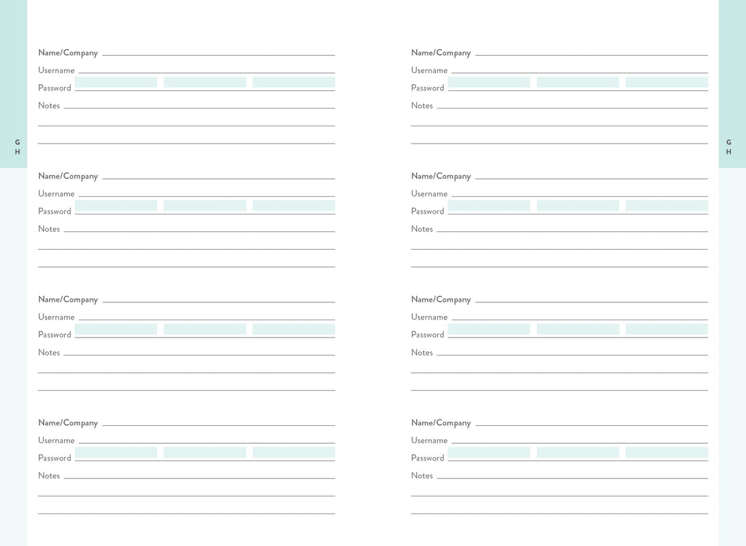 Quarto Paper AHS Internet Password Logbook