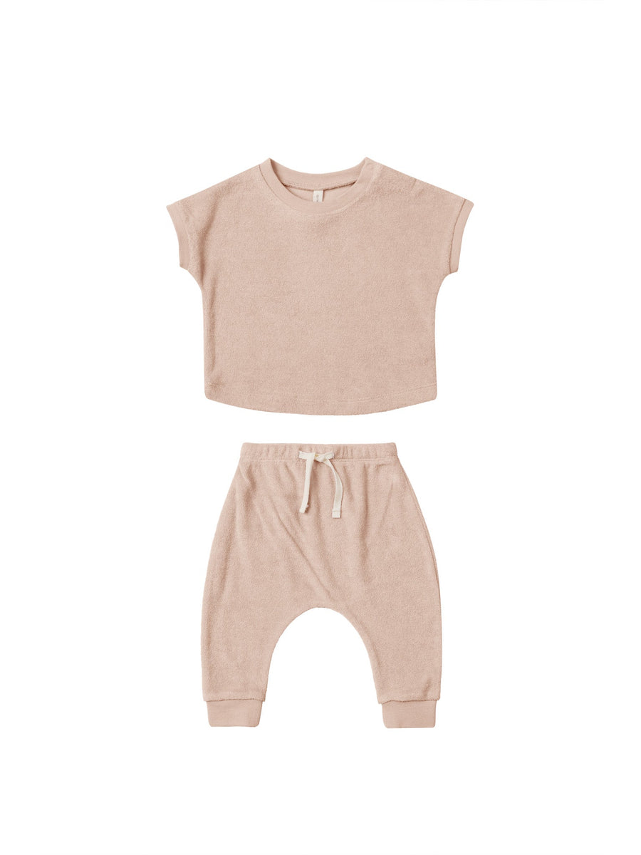 Quincy Mae 2-Piece Clothing Set Terry Tee and Pant Set - Blush