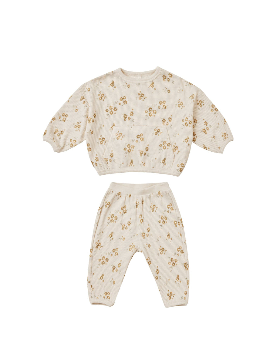 Quincy Mae 2-Piece Clothing Set 3-6m Waffle Slouch Set - Honey Flower