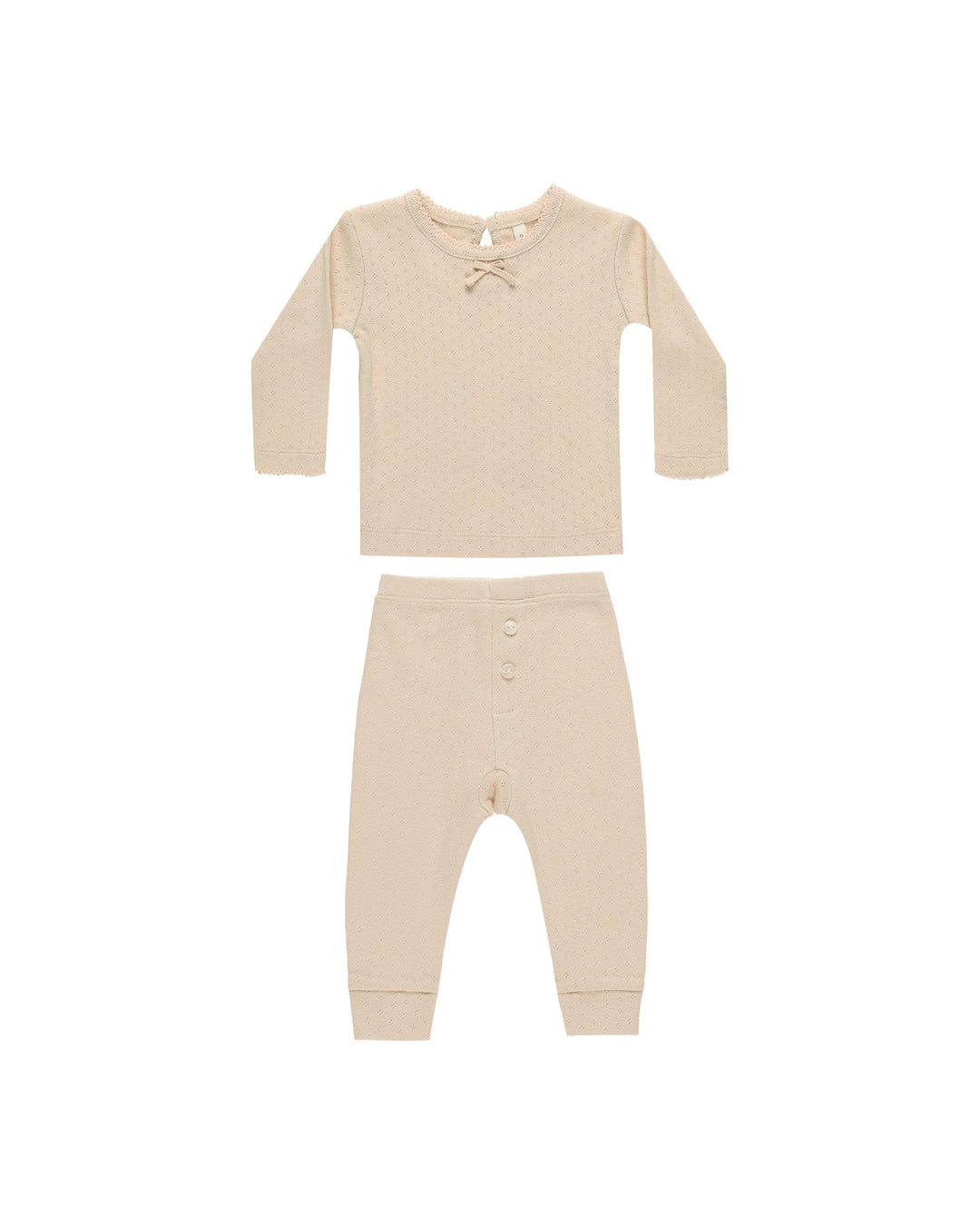 Quincy Mae 2-Piece Clothing Set Pointelle Long Sleeve Tee + Legging - Shell