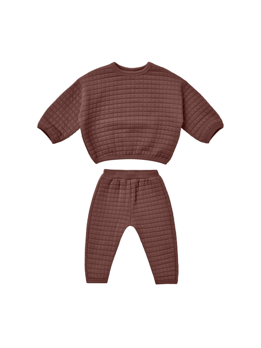 Quincy Mae 2-Piece Clothing Set Quilted Sweater and Pant Set - Plum