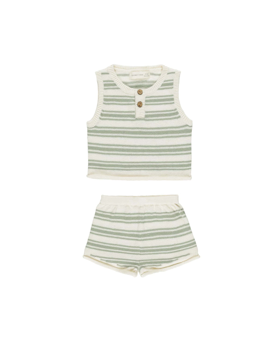 Quincy Mae 2-Piece Clothing Set Taylor Knit Set - Sage Knit Stripe