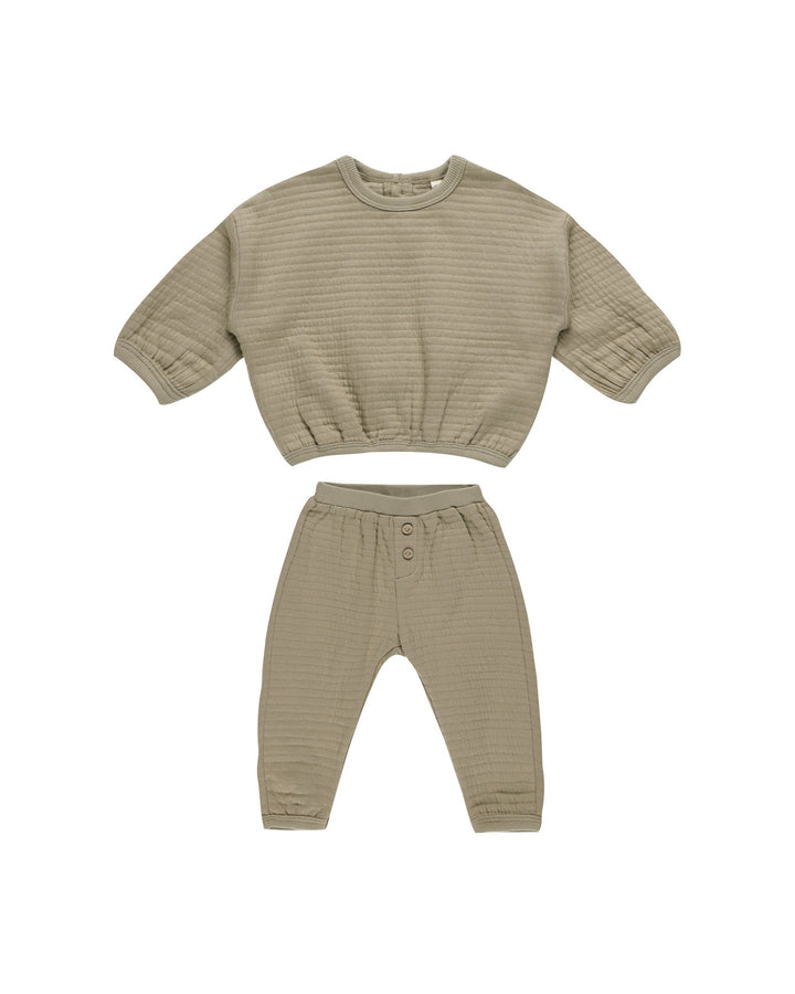 Quincy Mae 2-Piece Clothing Set Textured Sweat Set - Olive