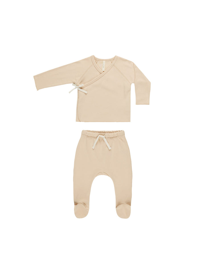 Quincy Mae 2-Piece Clothing Set Wrap Top + Footed Pant Set - Shell