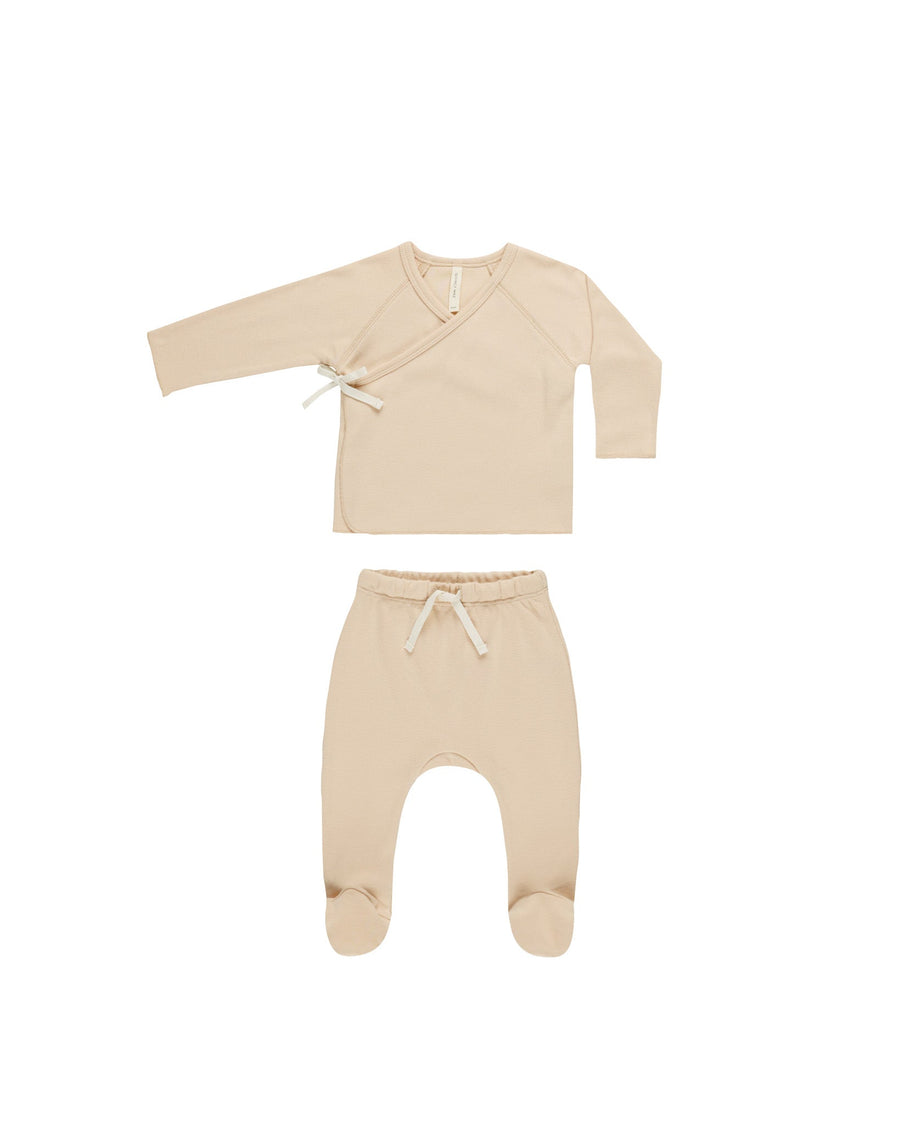 Quincy Mae 2-Piece Clothing Set Wrap Top + Footed Pant Set - Shell