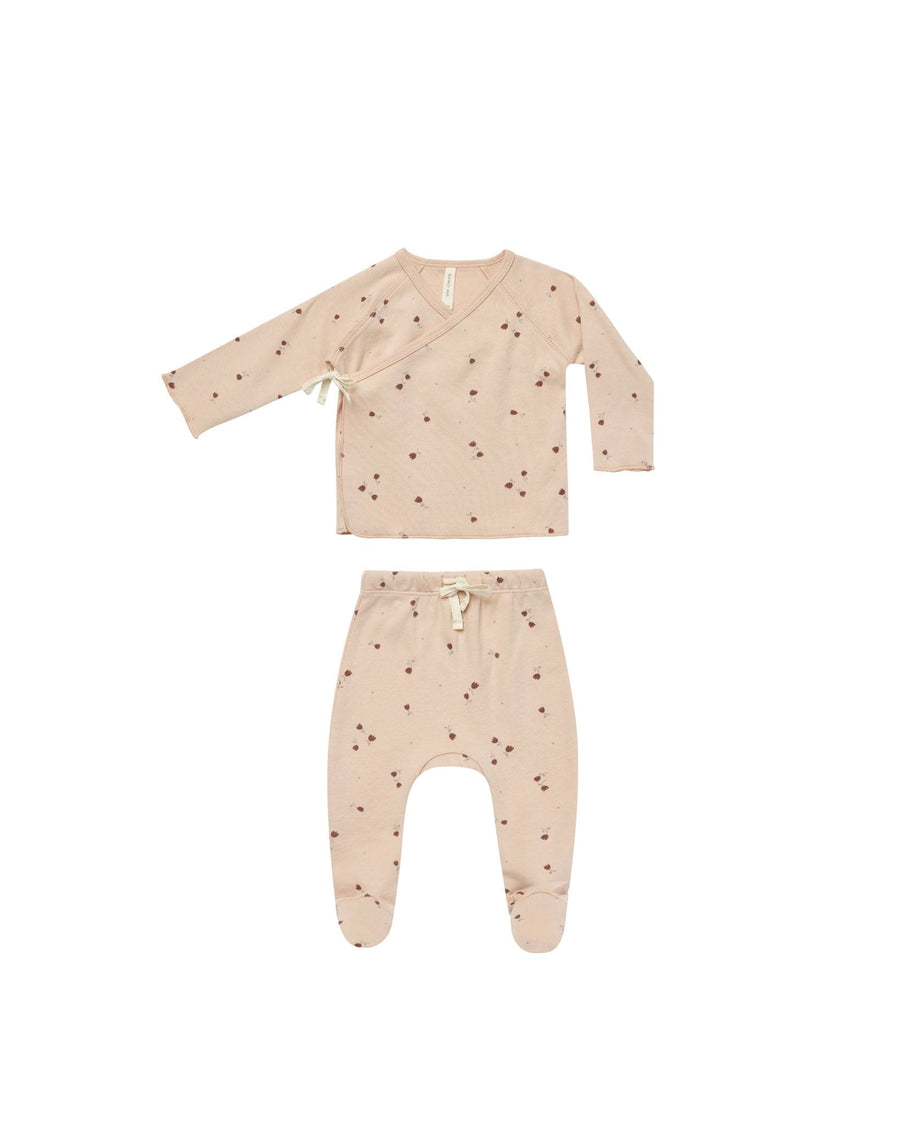 Quincy Mae 2-Piece Clothing Set Wrap Top & Footed Pant Set - Tulips