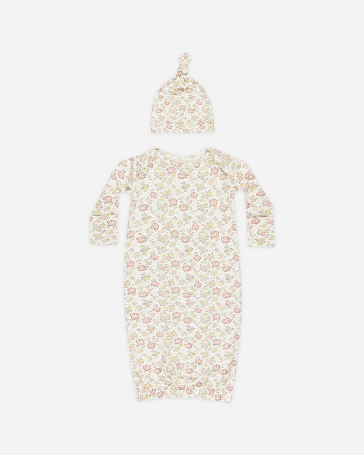 Quincy Mae Baby Bamboo Baby Gown + Hat Set - Bloom