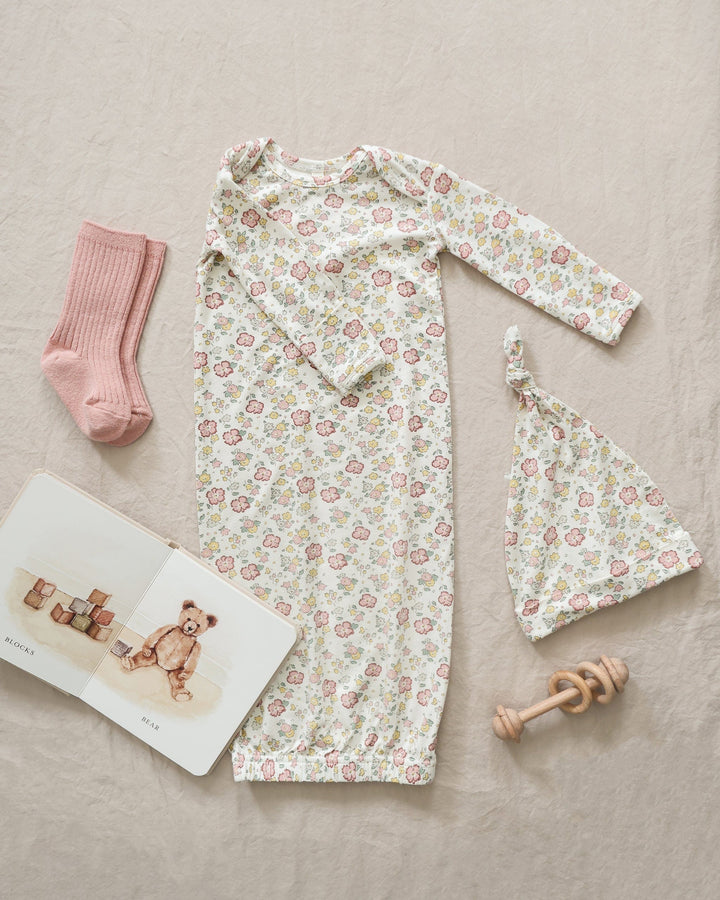 Quincy Mae Baby Bamboo Baby Gown + Hat Set - Bloom