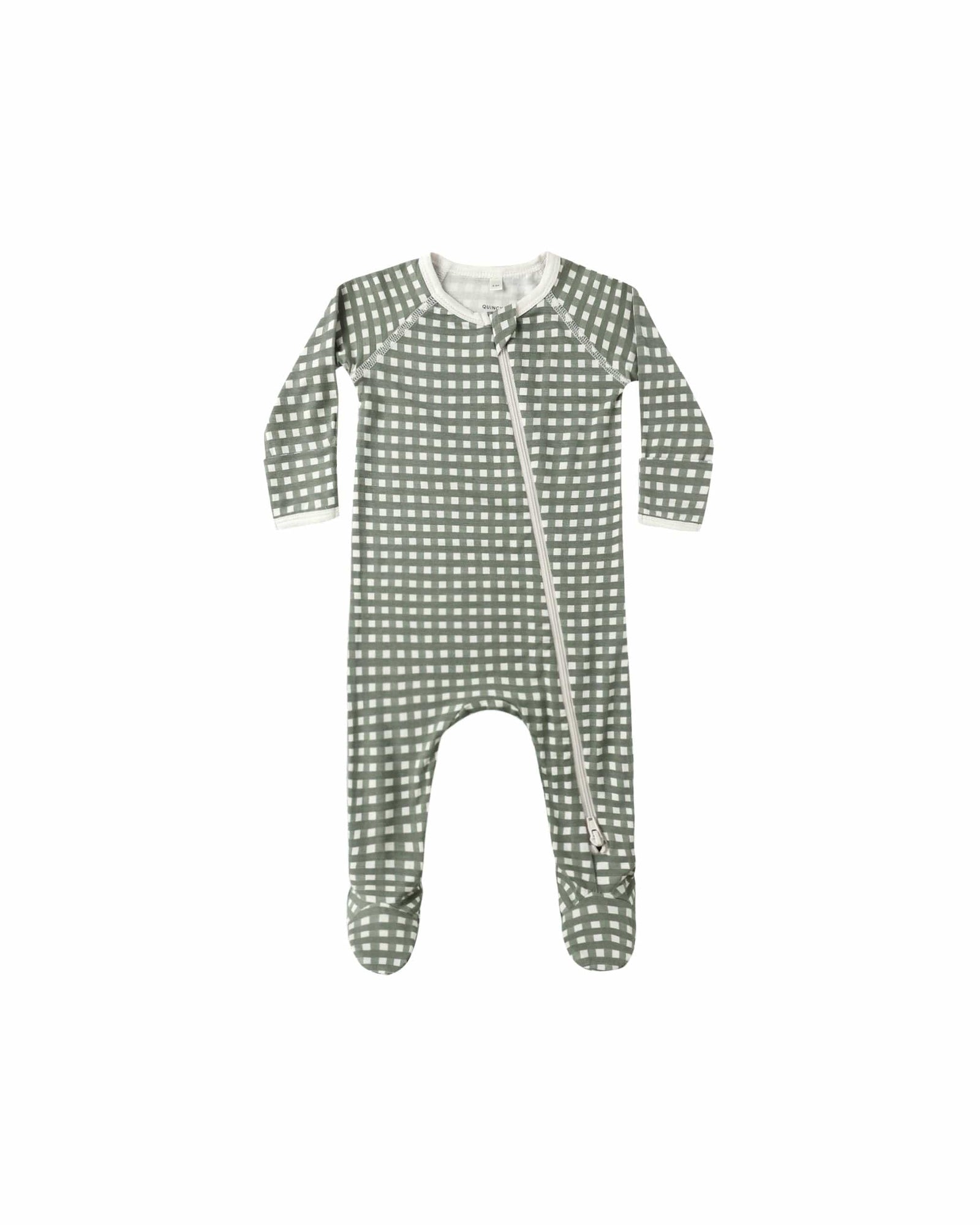 Quincy Mae Baby Bamboo Zip Footie - Forest Check