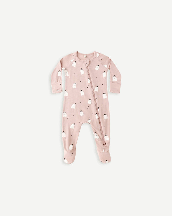 Quincy Mae Baby Bamboo Zip Footie - Pink Ghosts