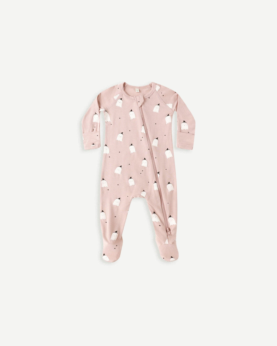 Quincy Mae Baby Bamboo Zip Footie - Pink Ghosts