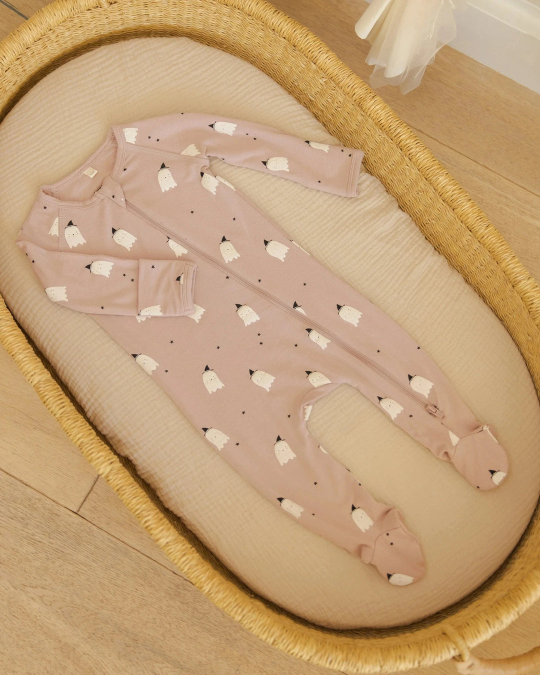 Quincy Mae Baby Bamboo Zip Footie - Pink Ghosts