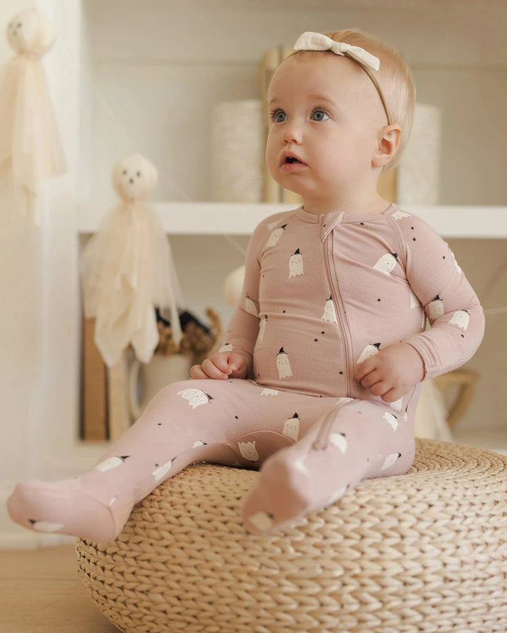 Quincy Mae Baby Bamboo Zip Footie - Pink Ghosts