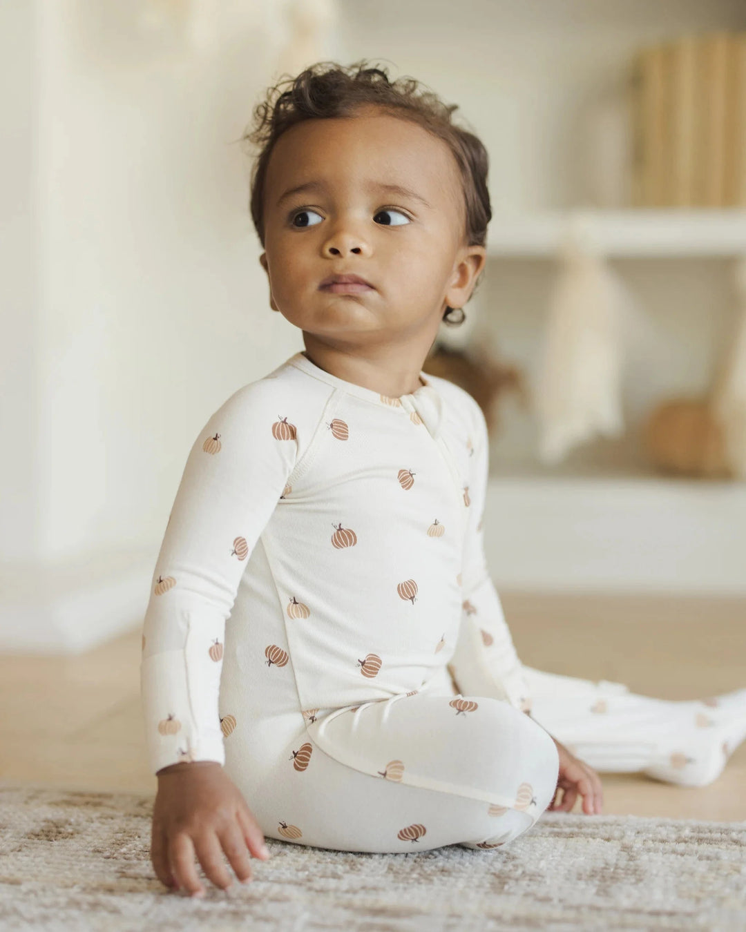 Quincy Mae Baby Bamboo Zip Footie - Pumpkins