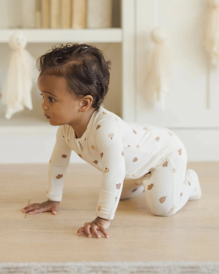 Quincy Mae Baby Bamboo Zip Footie - Pumpkins
