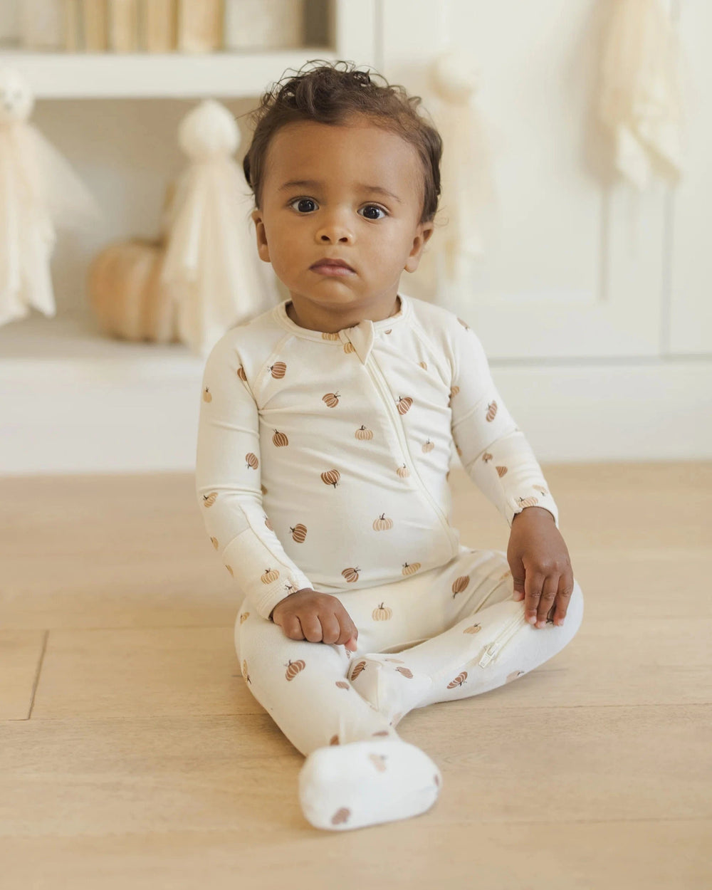 Quincy Mae Baby Bamboo Zip Footie - Pumpkins