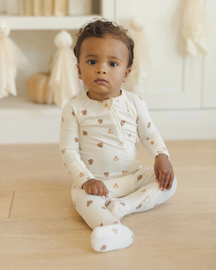 Quincy Mae Baby Bamboo Zip Footie - Pumpkins