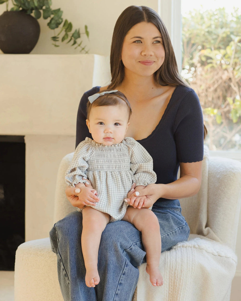 Quincy Mae Baby Eden Romper - Blue Gingham