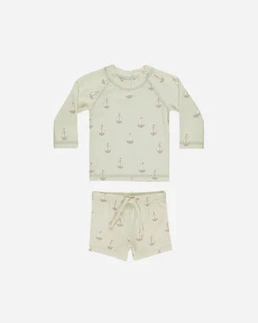 Quincy Mae Baby Finn Rashguard + Short Set - Sailboats