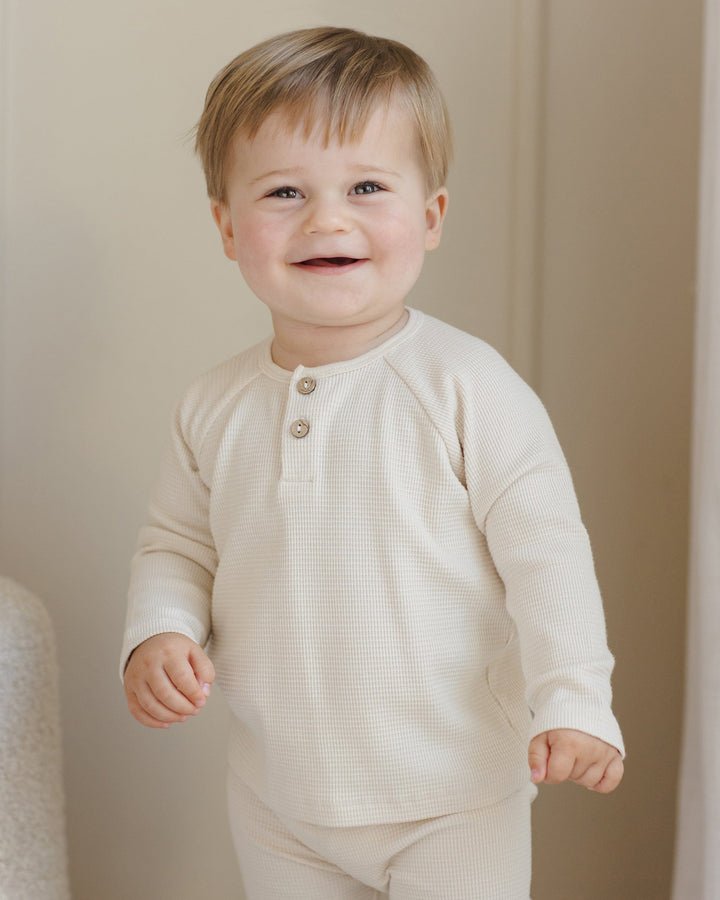 Quincy Mae Baby Henley Knit Top - Natural