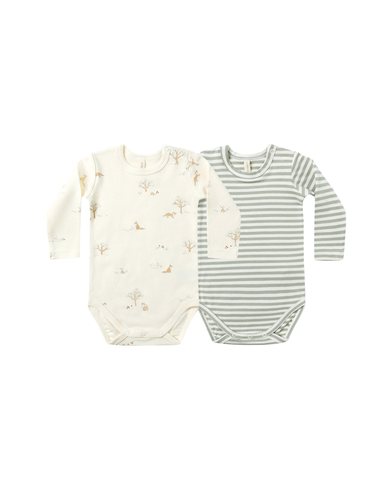Quincy Mae Baby Jersey Bodysuit, 2 Pack - Fox Land, Fern Stripe