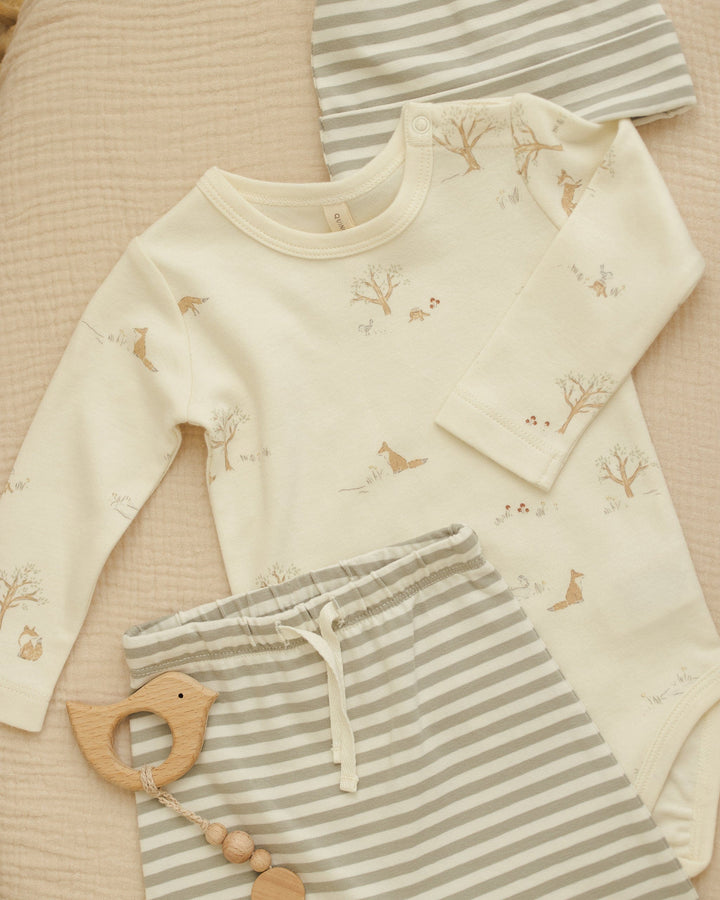 Quincy Mae Baby Jersey Bodysuit, 2 Pack - Fox Land, Fern Stripe