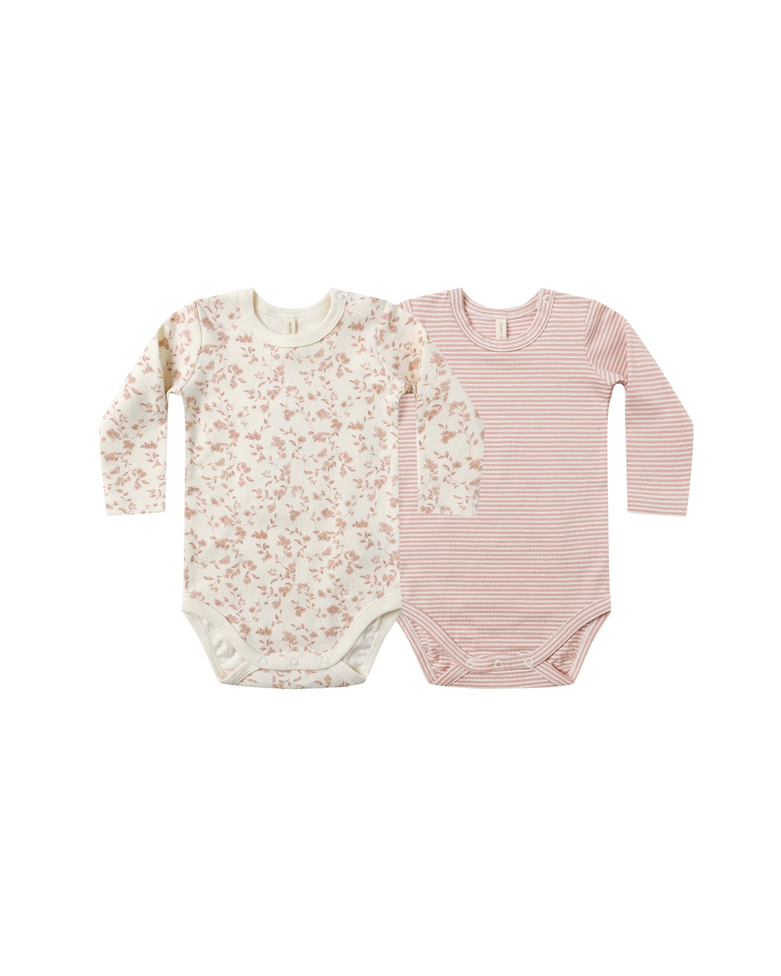 Quincy Mae Baby Jersey Bodysuit, 2 Pack - French Garden, Rose Micro Stripe