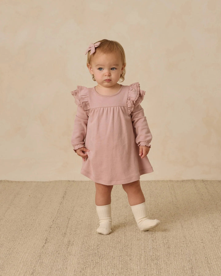 Quincy Mae Baby Long Sleeve Flutter Dress - Rose